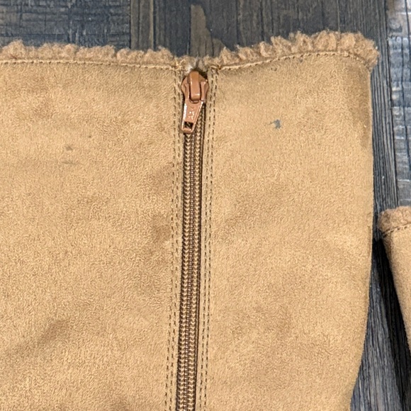 Connie Snip Tan Suede Boots Wedge Heel Faux Fur Wool Lined Zipper 7 - Picture 13 of 16